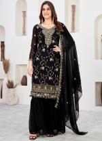 Faux Georgette Black Wedding Wear Embroidery Work Sharara Suit